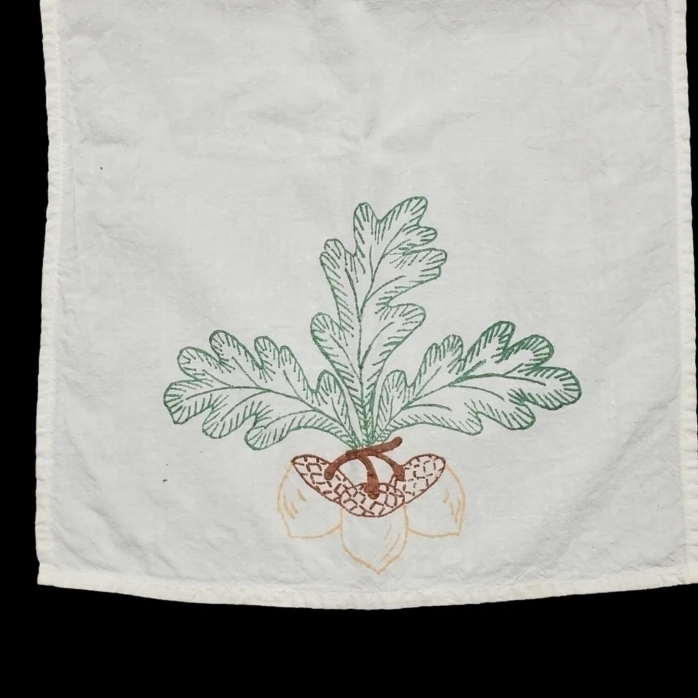 Vintage Autumn Table Runner Set Of 2 Grape Acorn Foliage Screenprint Fall 44